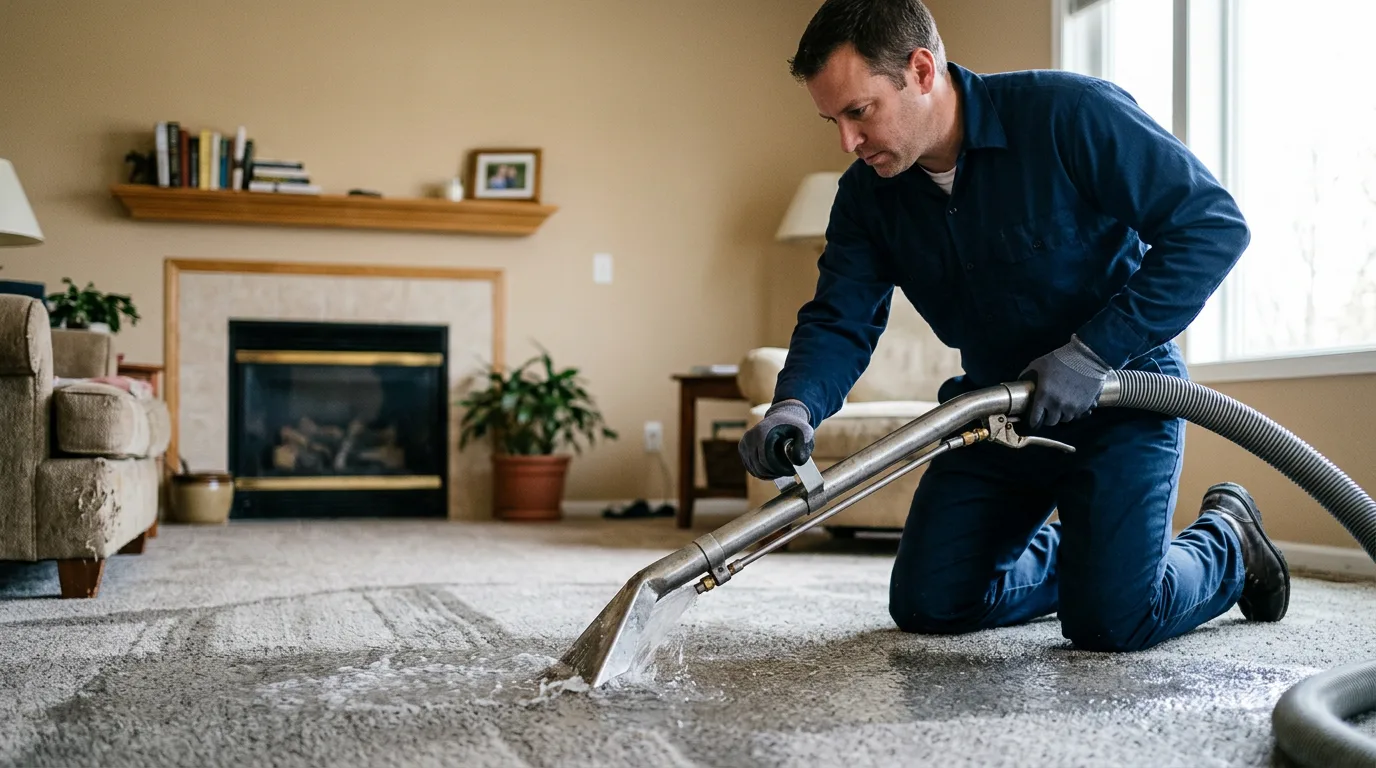 Water damage restoration technician working near Carterville, IL